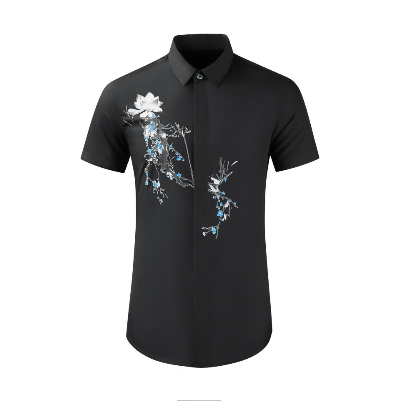 Cotton Summer Men's Shirts Luxury Bamboo Orchid Printed Shorts Leeve Party Solid Color Business Slim Male Dress Shirts, Black
Cotton Summer Men's Shirts Luxury Bamboo Orchid Printed Shorts Leeve Party Solid Color Business Slim Male Dress Shirts, Black