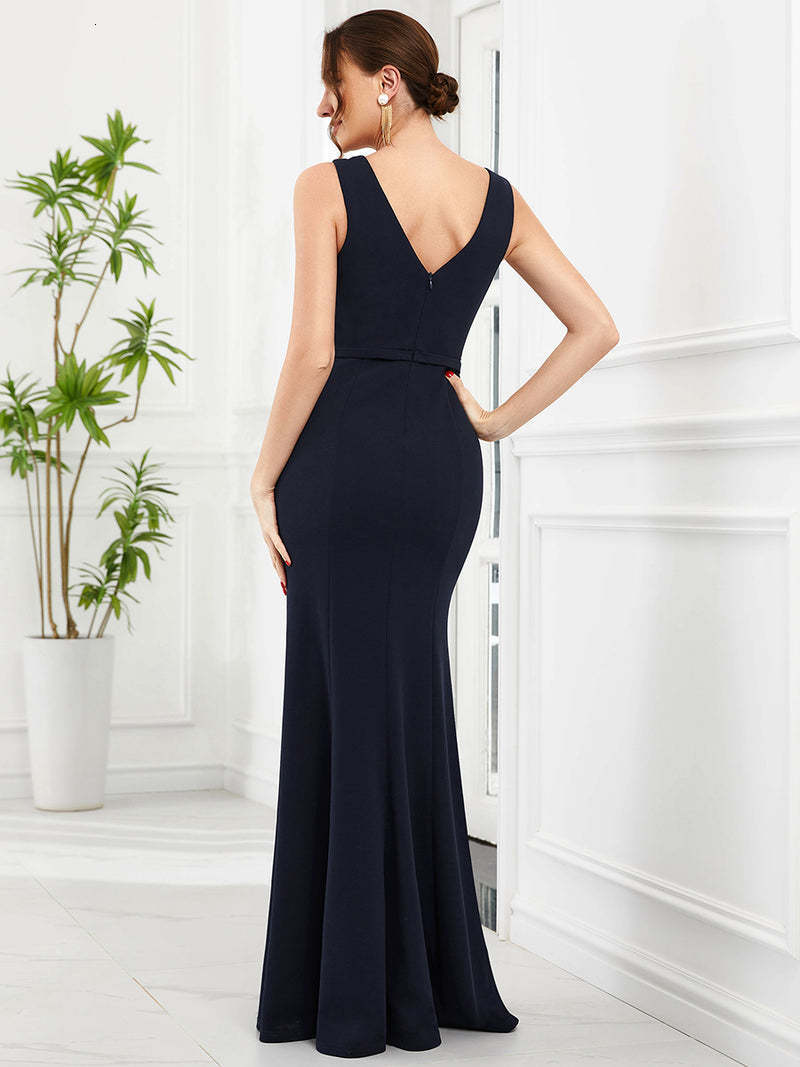 Party Dresses Sexy Evening Dress Sleeveless Deep V Neck Floor-Length Gown of Fishtail silhouette Navy Blue Prom Women Dress 230504