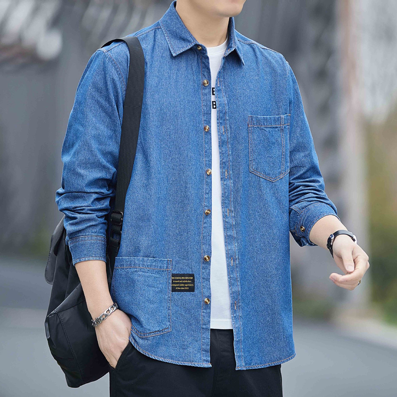 Men's Casual Shirts Spring Men's Long Sleeve Denim Shirts Autumn Korean Trend 100% Cotton Loose Casual Shirt Male Classic Thin Jean Jacket 2