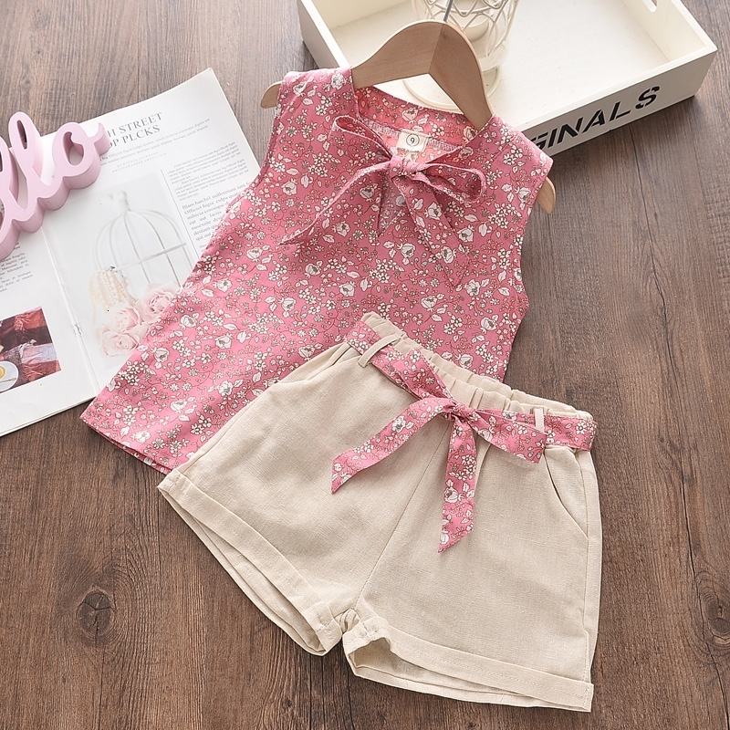 Clothing Sets Bear Leader Girls 2023 Summer Kids Clothes Floral Chiffon Halter Embroidered Shorts Straw Children 230504