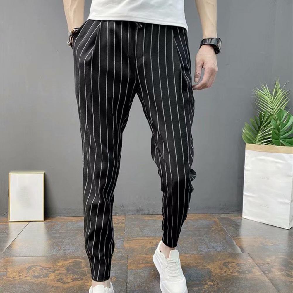 Men's Pants Men Harem Pants Striped Drawstring Pencil Trousers Slim Fit Elastic Waist Trousers Stretch Ankle Tied Pencil Pants For Autumn 230504