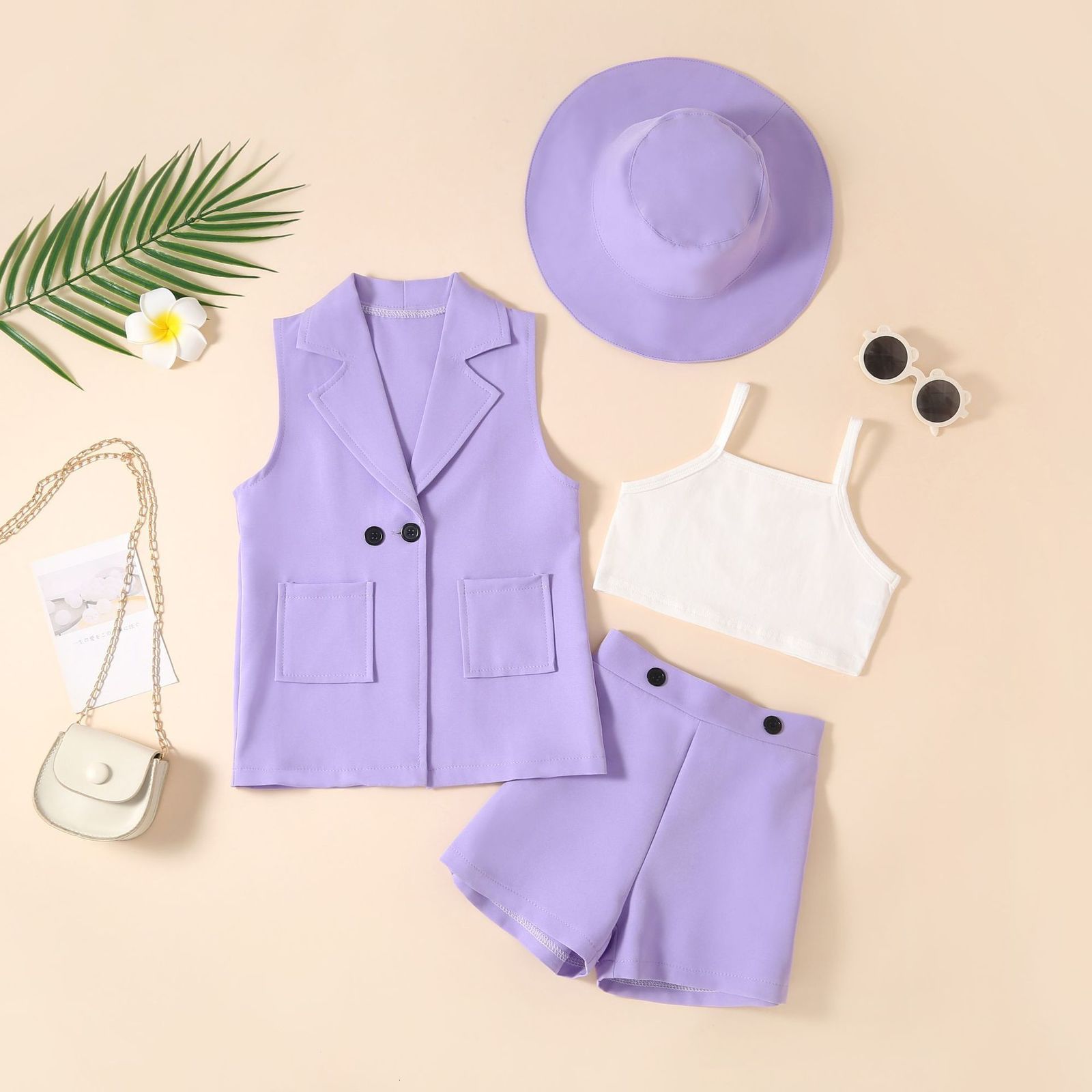 Clothing Sets Fashion Kids 4 Pcs Clothes Set With Hat Baby Girl Suit Pin Outfits For Spring And Summer 230504