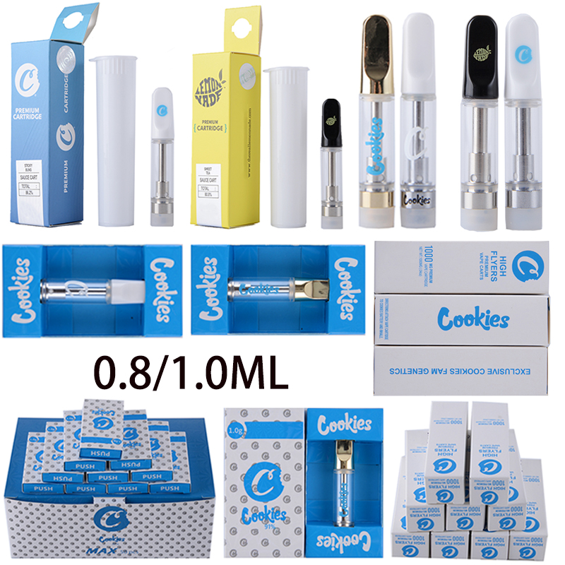 Cookies Atomizers 0.8ml 1.0ml Empty Vape Pen Cartridges Full Glass Push Carts Packaging High Flyers Glass Tank Oil Cartridges Gold White E Cigarettes 510 Thread
Cookies Atomizers 0.8ml 1.0ml Empty Vape Pen Cartridges Full Glass Push Carts Packaging High Flyers Glass Tank Oil Cartridges Gold White E Cigarettes 510 Thread