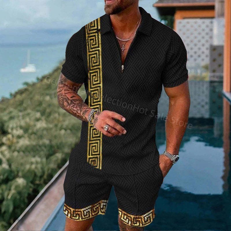 Mens Tracksuits Polo Shirt Shorts Set Summer Sets 2 Piece Suit Zipper Tshirt Shirts Street Tracksuit Short Clothing 230503