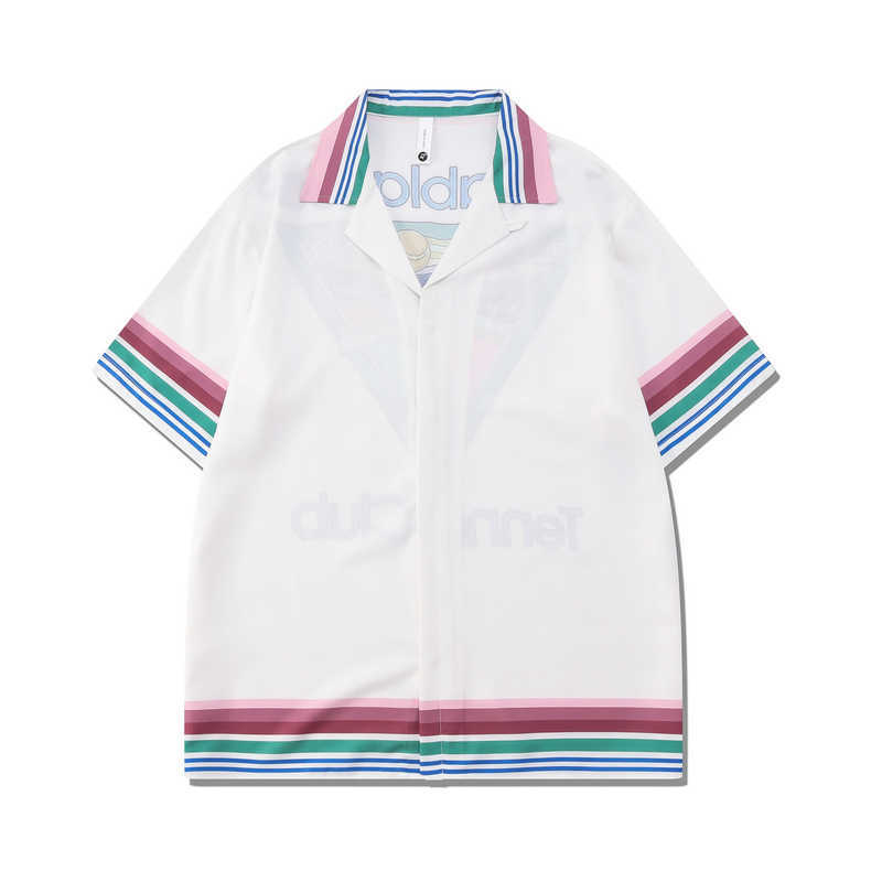 Men's Casual Shirts Color Match Striped Pattern Haii Beach Shorts Set for Men Lapel Casual Shirts Summer Oversized Loose Hip Hop Tracksuit J23050
