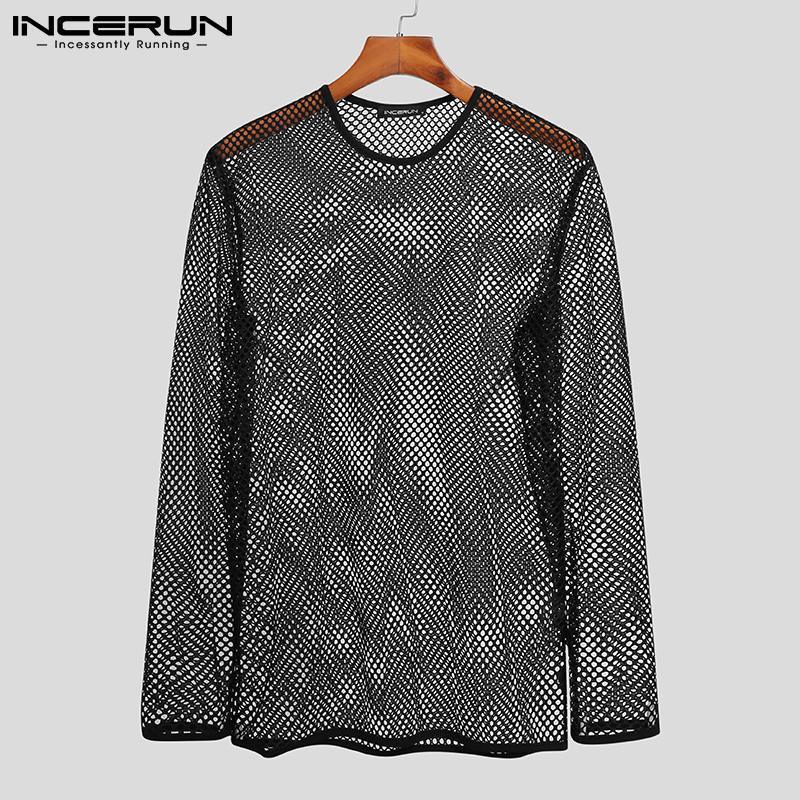 Men's T-Shirts Tops Summer Fashion Men's Undershirt O-neck Tees Long Sleeved Party Nightclub Breathable Mesh T-Shirts S-5XL INCERUN 230503