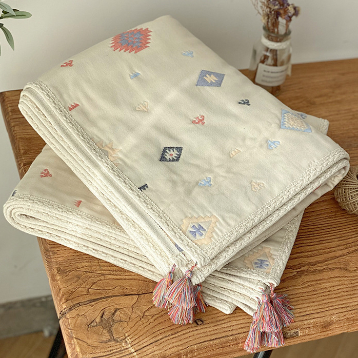 Blankets Swaddling Retro Cotton Quilt Bohemian Japanese Style Children Air conditioning born Plain Bedclothes 230504