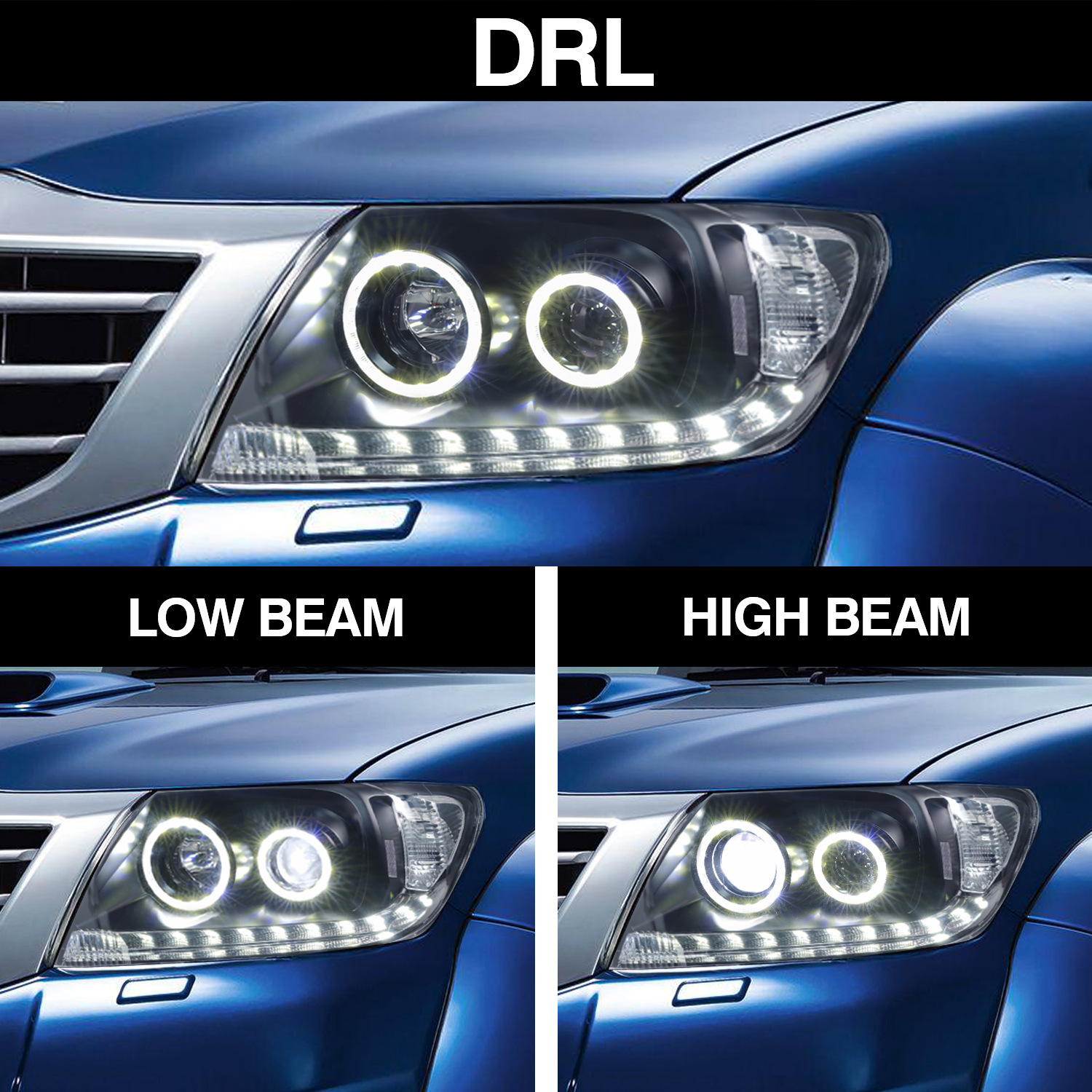 LED Dual Beam Lens Headlights for Toyota Hilux 2005-2011 Upgrade Highlight Front Lights Running Signal Headlamp