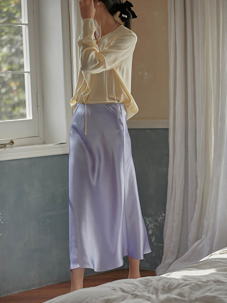 Skirts Elegant Women s Korean Fashion Satin Silk A line Skirt Office Black Champagne Long Summer Woman 2023 230503