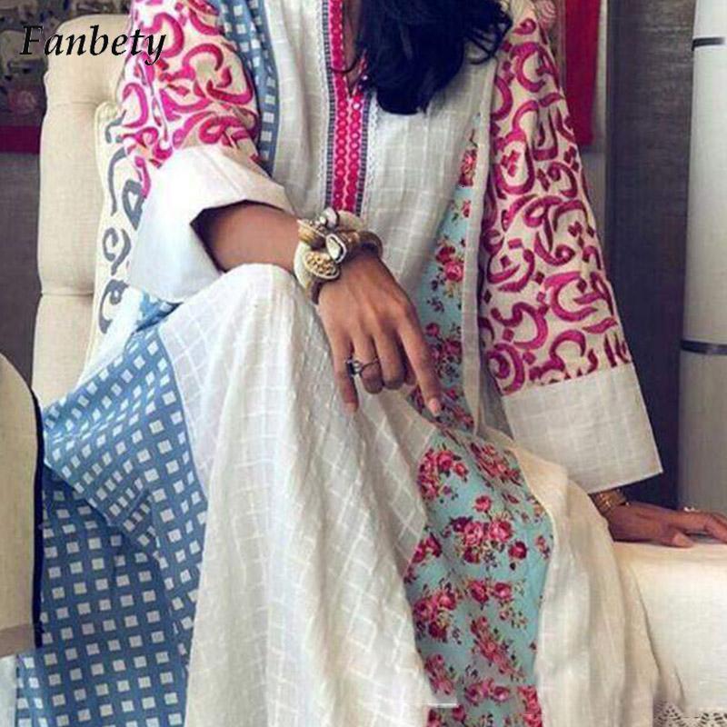 Casual Dresses Women Vintage Pattern Print Maxi Summer Fashion ONeck Party Ladies Long Sleeve Loose Beach Vestido 230504