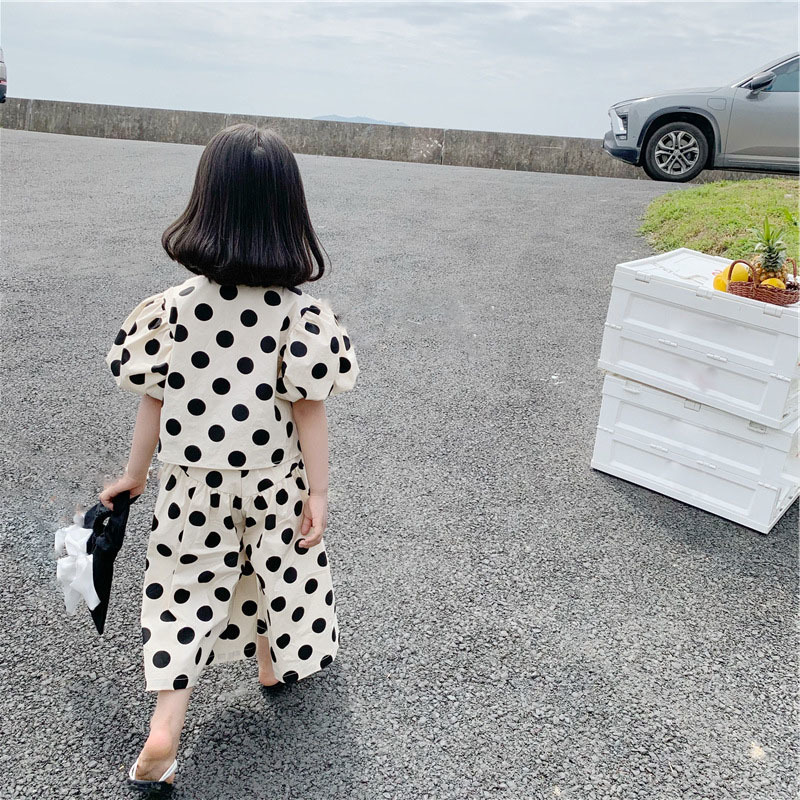Clothing Sets Summer Girls Fashion Single breasted Polka Dot Shirt Top Culottes Baby Kids Clothes Suit Children 230504
