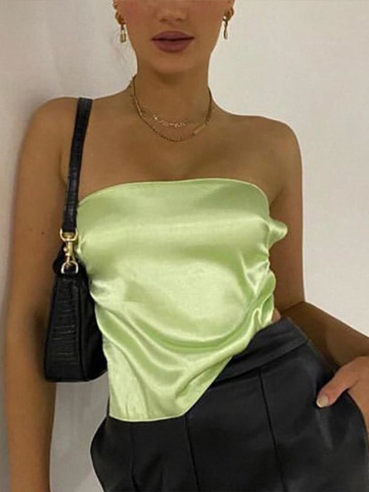 Camisoles Tanks Satin Backless Sexy Tube Top Women Green Y2K Summer Camis Bandage Sleeveless Strapless Tank Tops Off Shoulder Club 230503