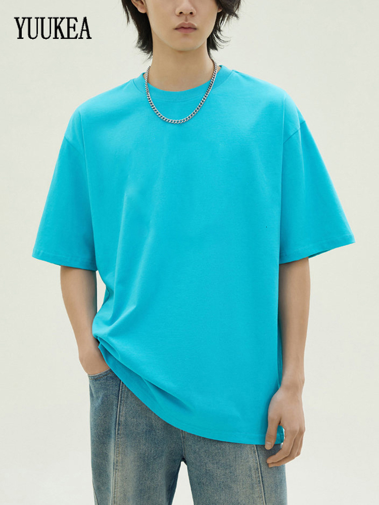 Men's T-Shirts YUUKEA Summer Solid O Neck Short Sleeve T-shirt Men Casual Oversized Trendy Tees Male Streetwear Loose Cotton Simple Base Tops 230