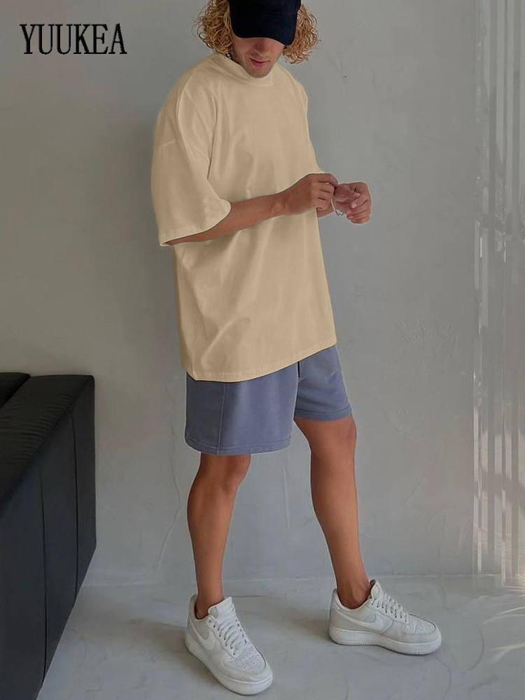 Men's T-Shirts YUUKEA Summer Solid O Neck Short Sleeve T-shirt Men Casual Oversized Trendy Tees Male Streetwear Loose Cotton Simple Base Tops 230