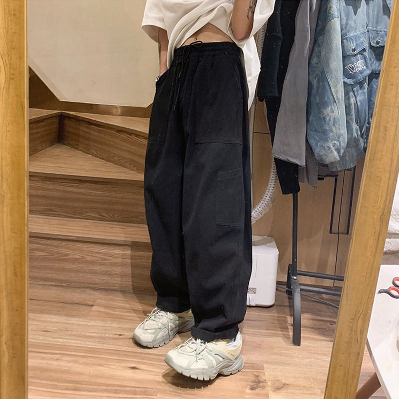 Men's Pants Workwear Pants Men's Trend Comfortable Straight Pants Solid Color Drawstring Loose Wide Leg Pants Casual Pants 230504