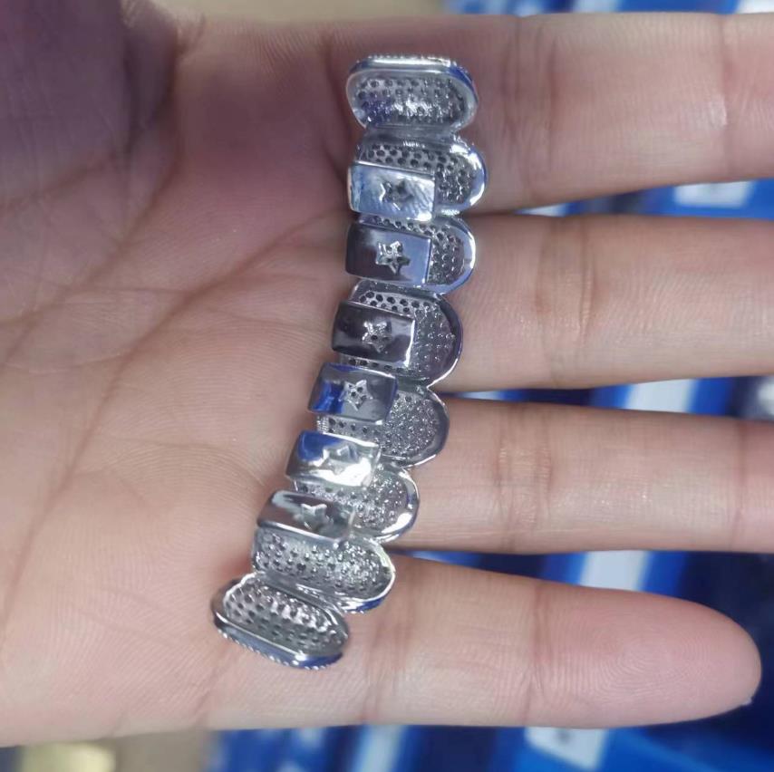 Exclusive Customization Moissanite Teeth Grillz Iced Out Hop Sier Decorative Braces Real Dia Bg Tooth Grills For Men Women No Need Provide Molds