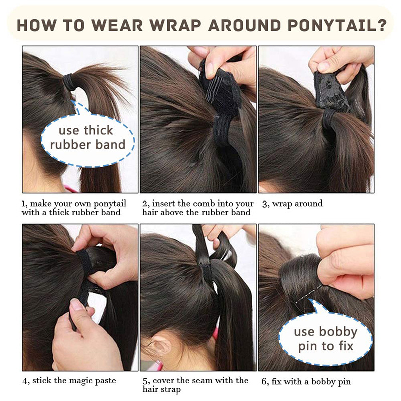 Brazilian Human Hair Ponytails Deep Wave Hook & Loop Curly Hair Extensions 12-28inch Natural Color 70-95g