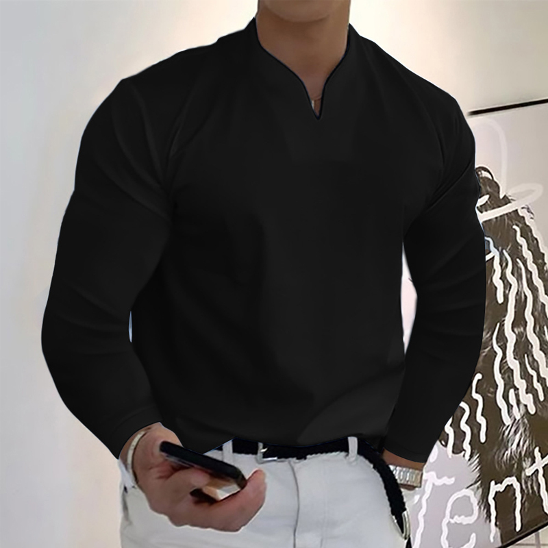 Men's T-Shirts Men's Long Sleeve V-neck Solid Color T-shirt Elastic and Comfortable Loose Sports Shirt Polo Shirt Everyday Casual Wear S-2XL