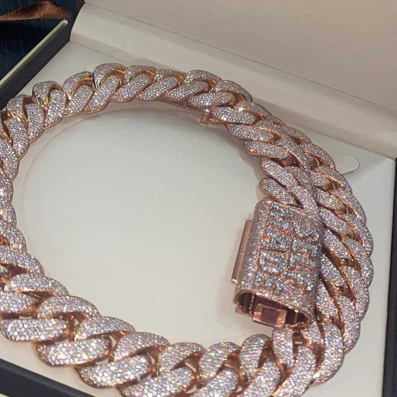 Heavy Solid 925 Sterling Silver 22mm Mens Vvs1 Round Moissanite Diamonds Studded Cuban Link Chain Icedout Rapper