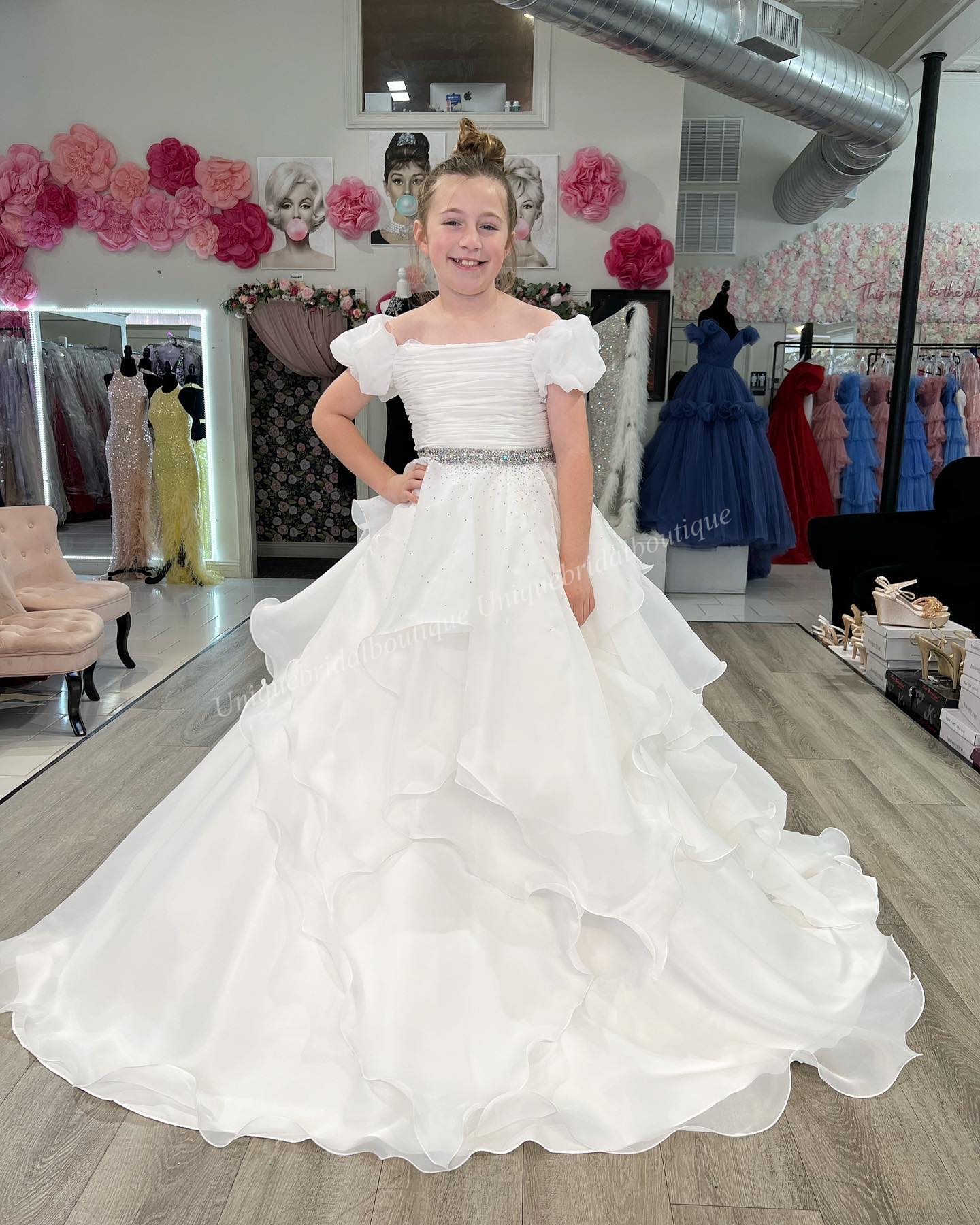 Coral Ballgown Girl Pageant Dress 2024 Puff Sleeve Ruffle Layer Little Kid Birthday Formal Party Gown Infant Toddler Teens Tiny Young Junior Miss Ligh