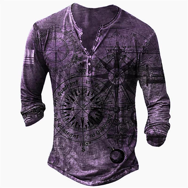 Men s T Shirts Vintage Print Cotton T Long Sleeve V Neck Top Graphic Fall Casual Oversized Clothes Button Boat Anchor T 230503