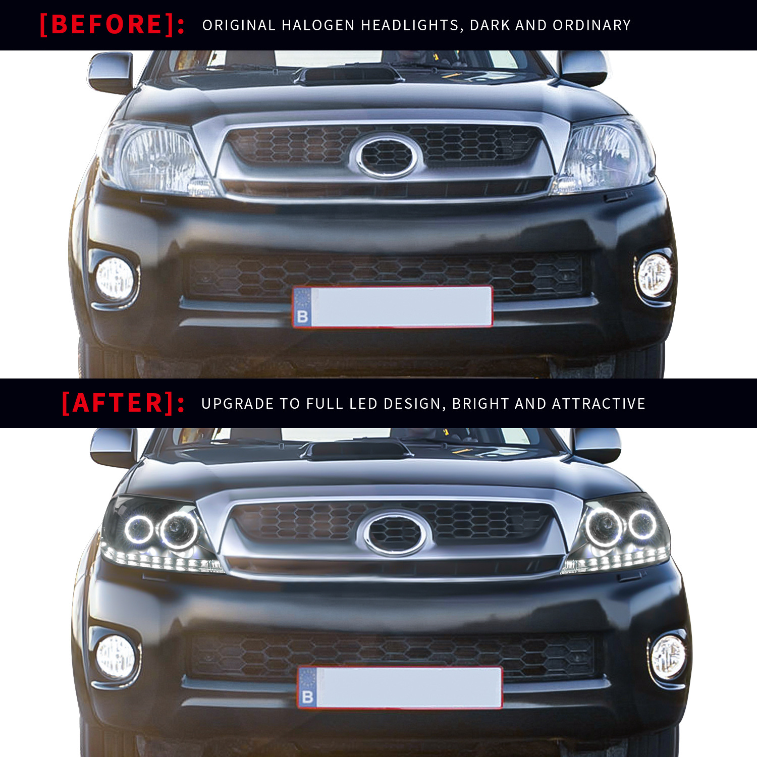LED Dual Beam Lens Headlights for Toyota Hilux 2005-2011 Upgrade Highlight Front Lights Running Signal Headlamp