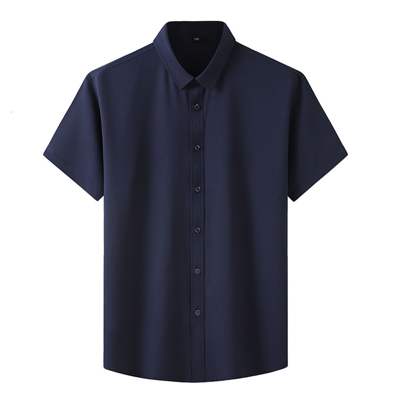 Men's Casual Shirts 10XL 8XL 7XL Summer Men's Solid Color Short sleeved Shirt Plus Size Loose Elasticity Casual Black White Business Work Sh