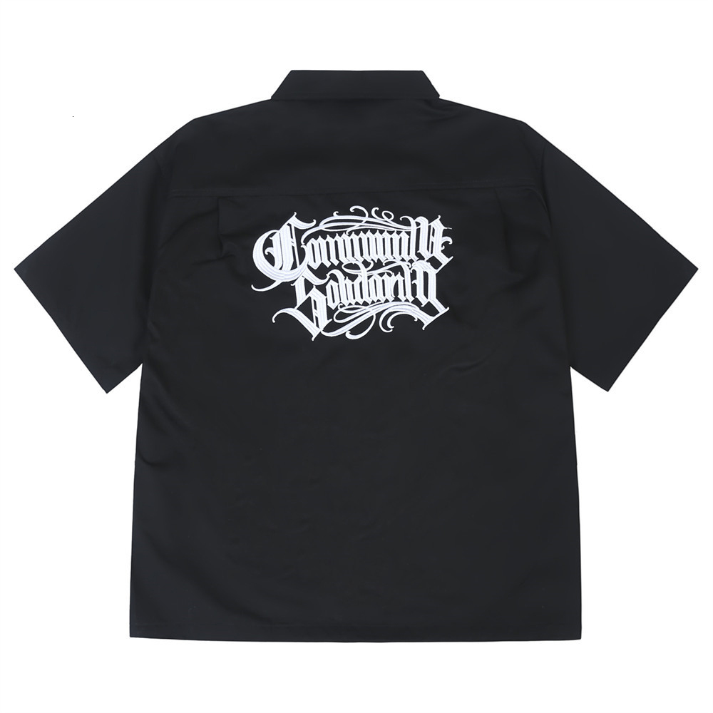 Mens Casual Shirts American Street Letter Embroidery Shortsleeved Shirt Summer Hiphop Tattoo Lapel Halfsleeved Chicano Top Clothing 230504