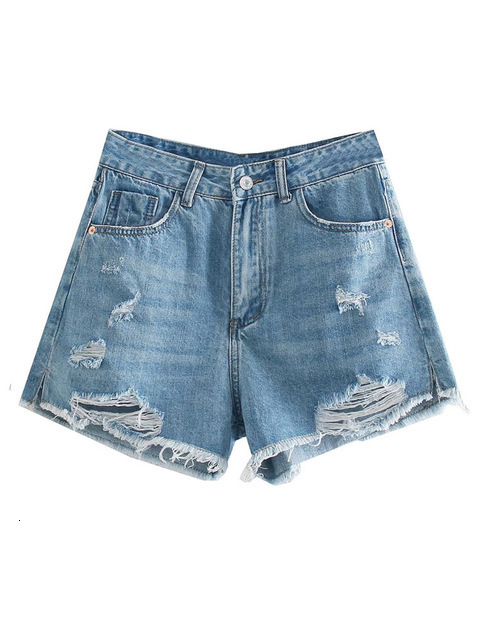 Women's Shorts TRAF Women Fashion With Frayed Tassel Ripped Denim Shorts Vintage Mid Waist Zipper Fly Female Short Jeans Mujer 230504