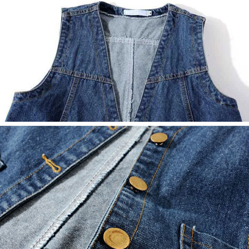 Women's Vests Fashion V-Neck Denim Vests Women Spring Summer Short Sleeveless Jacket Casual Chaleco Single-Breasted Oversize Jean Waistcoat 23050