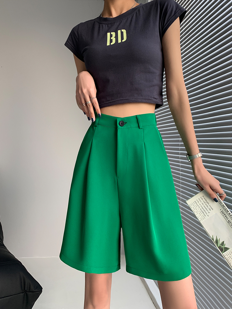 Women's Shorts DFRCAEG Summer Bermuda Shorts For Women High Elastic Waist Wide Leg Loose Suit Pants With Pockets Casual Half Pants Femme 230504