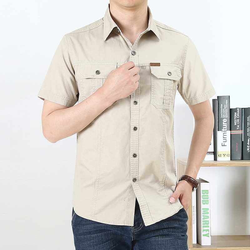Men's Casual Shirts Short Sleeve Male Shirt 100% Cotton Military Work Cargo Shirt Men Clothes Classic Summer 230504