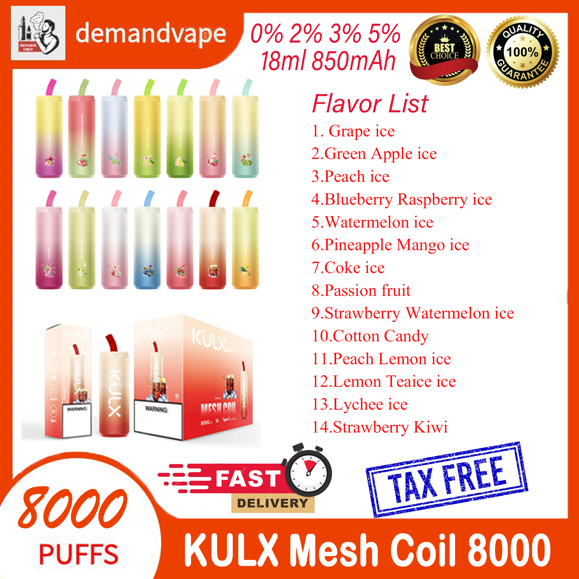 Original Kulx Mesh Coil 8000 Puffs Disposable Vape Pen 18ml Big Pods Cartridge 850mAh Rechargeable Battery 0% 2% 3% 5% Level Vaporizer 14 Flavors E Cigarette In Stock
Original Kulx Mesh Coil 8000 Puffs Disposable Vape Pen 18ml Big Pods Cartridge 850mAh Rechargeable Battery 0% 2% 3% 5% Level Vaporizer 14 Flavors E Cigarette In Stock