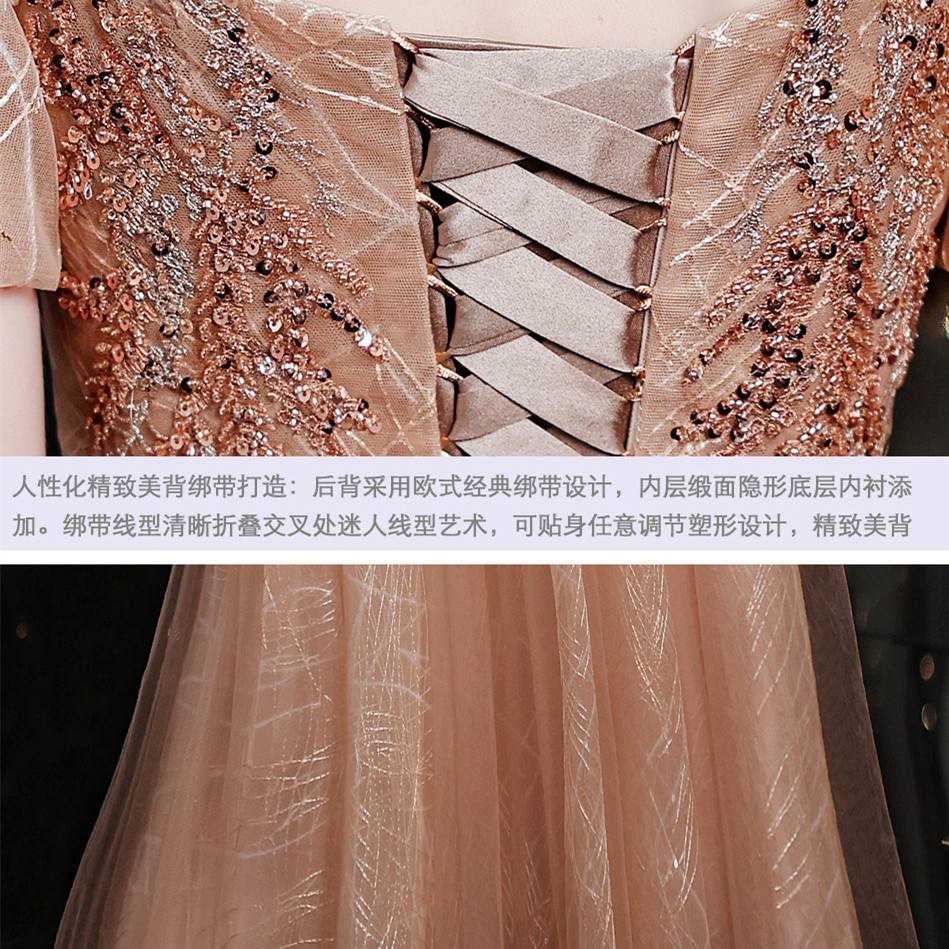 Party Dresses WYHS-130#Golden Evening Dress Puff Sleeve Bride Wedding Prom Toast Dress Summer Banquet Catwalk Annual Meeting sequin 230504