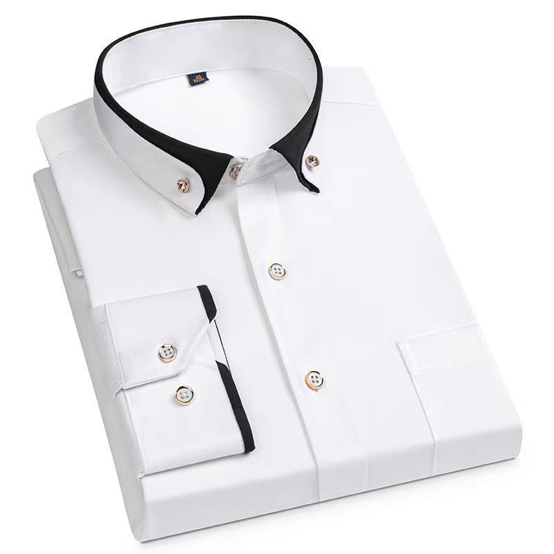 Men's Casual Shirts Men's Long-sleeved Shirts Iron-free Elastic Crystal Button Collar Polyester Top Smart Dress Fashion Business Casual Shir