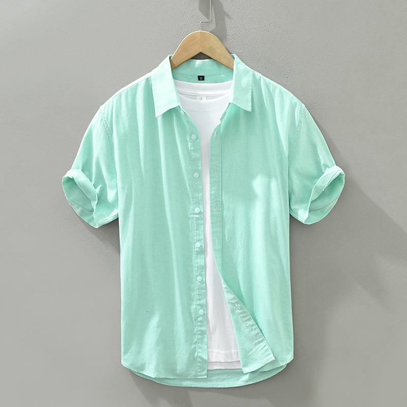 Men's Casual Shirts Summer Short Sleeve Shirt for Men Pure Cotton Turn-down Collar Button Down Shirts Male Solid Casual Korean Clothes 230504