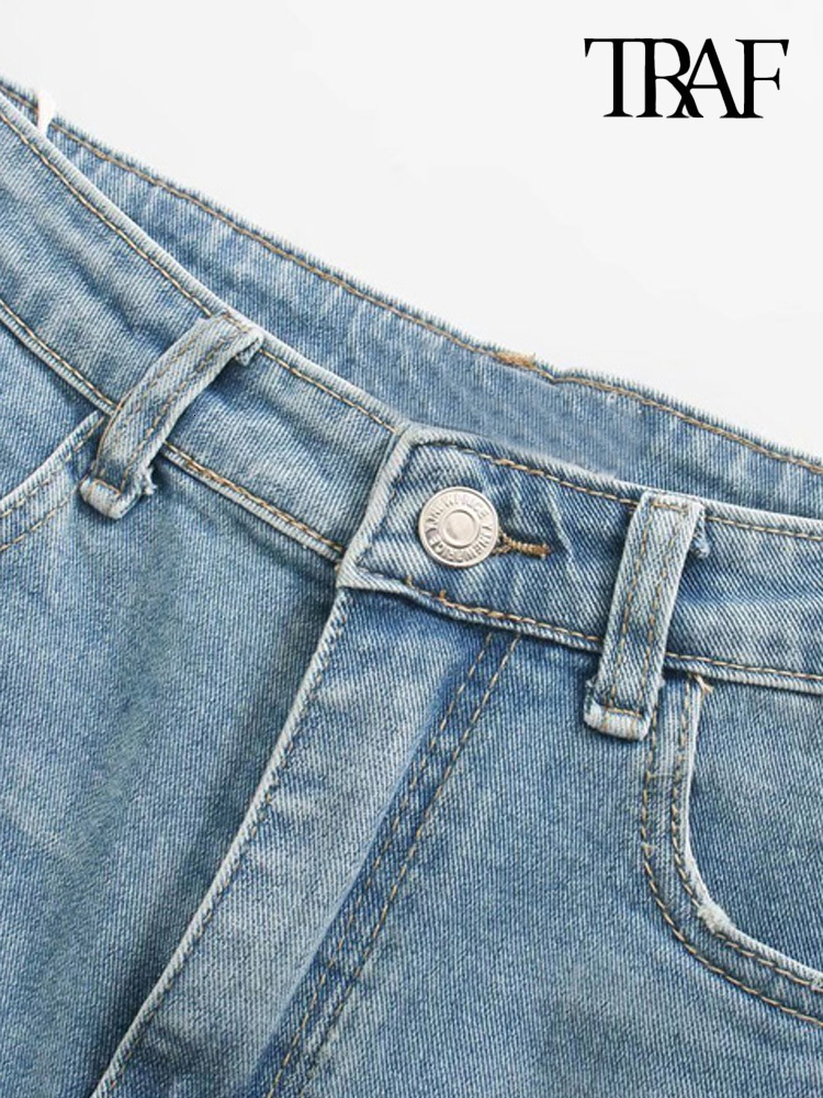 Women's Shorts TRAF Women Fashion Front Pockets Frayed Hems Denim Shorts Vintage High Waist Zipper Fly Female Short Pants Mujer 230504