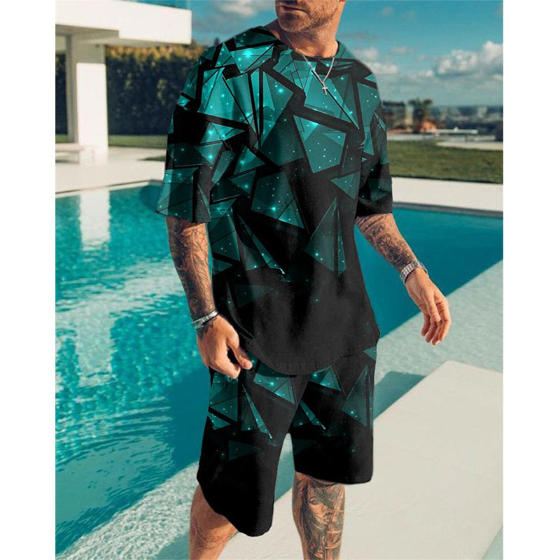 Mens Tracksuits Summer Suits for Men Sets Causal Short Sleeve Tshirt Beach Shorts Sportswear Man Oneck 2piece Clothing 230503