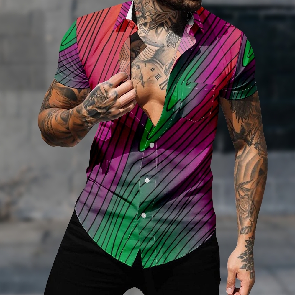 Mens Casual Shirts Hawaiian Shirt For Fashion Neon Art Streetwear Harajuku 3D Print Cozy Short Sleeve Beach Clothes 230504
