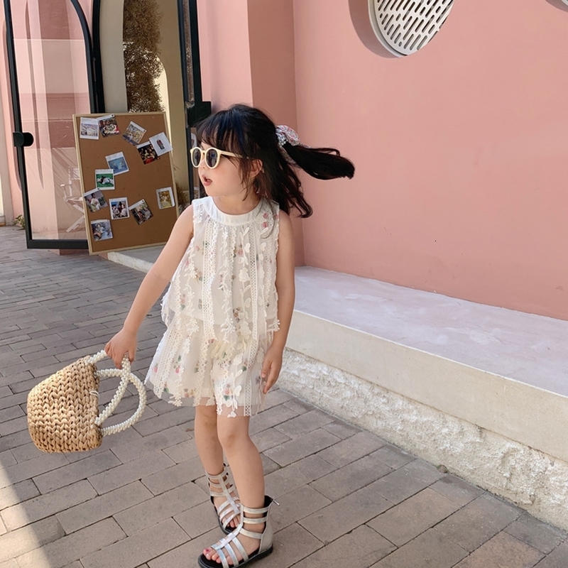 Clothing Sets Summer Children Girls Flower Lace Embroidery Top Shorts Toddler Baby Clothes Suit Fashion Kids Outfit 230504