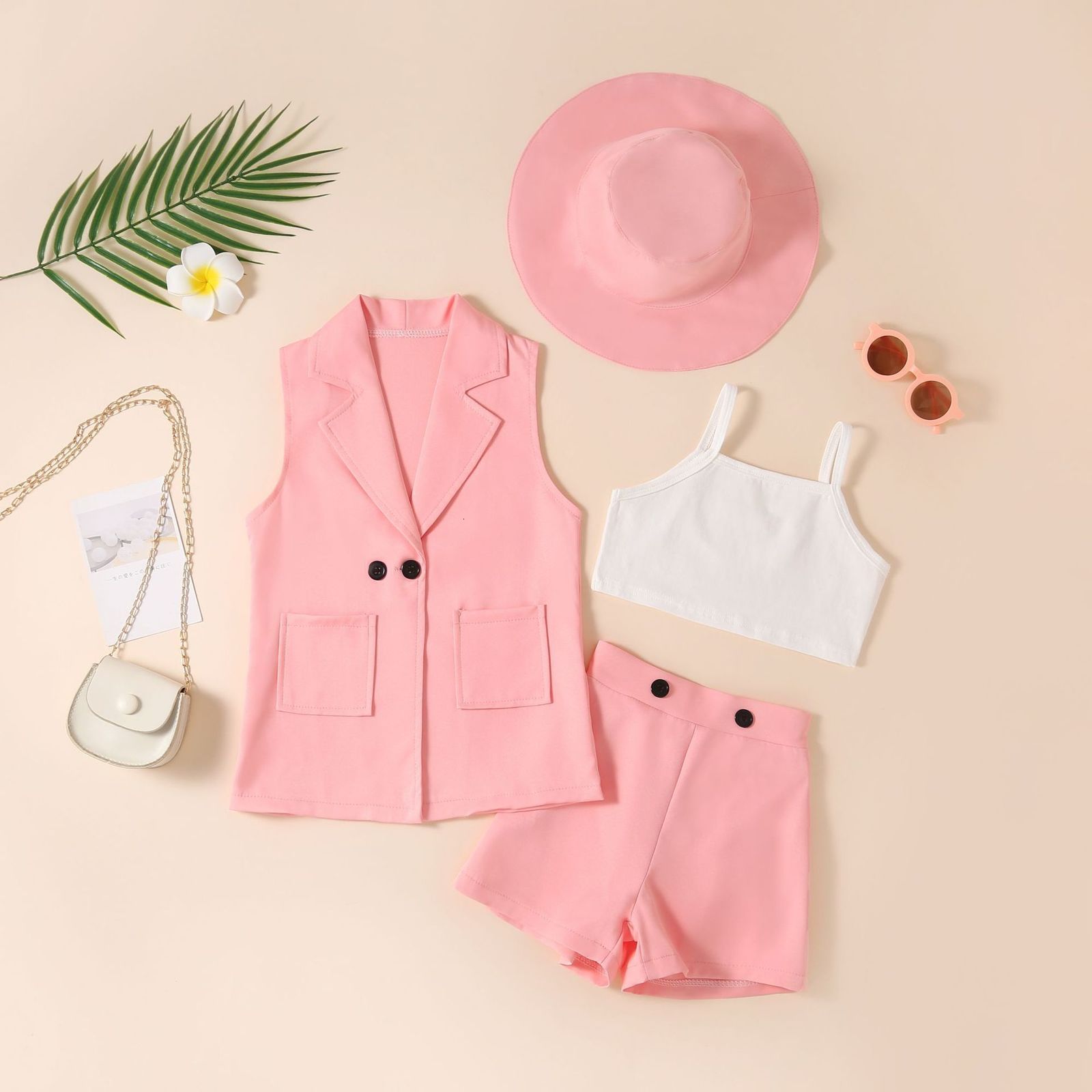 Clothing Sets Fashion Kids 4 Pcs Clothes Set With Hat Baby Girl Suit Pin Outfits For Spring And Summer 230504