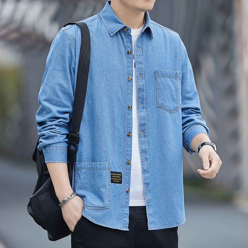 Men's Casual Shirts Spring Men's Long Sleeve Denim Shirts Autumn Korean Trend 100% Cotton Loose Casual Shirt Male Classic Thin Jean Jacket 2