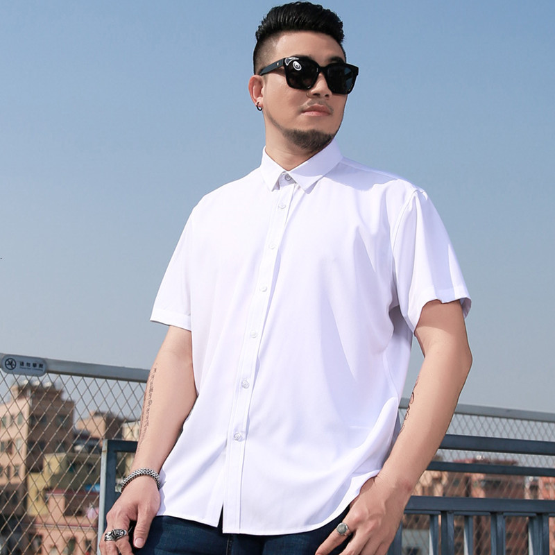 Men's Casual Shirts 10XL 8XL 7XL Summer Men's Solid Color Short sleeved Shirt Plus Size Loose Elasticity Casual Black White Business Work Sh
