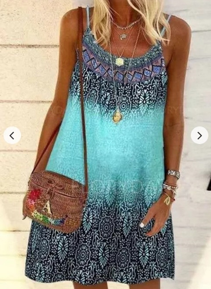 Prom dress for woman Women Summer Spaghetti Strap O-Neck A-Line Mini Swing Dress Boho Vintage Colorful Floral Print Loose Beach Cami Sundress