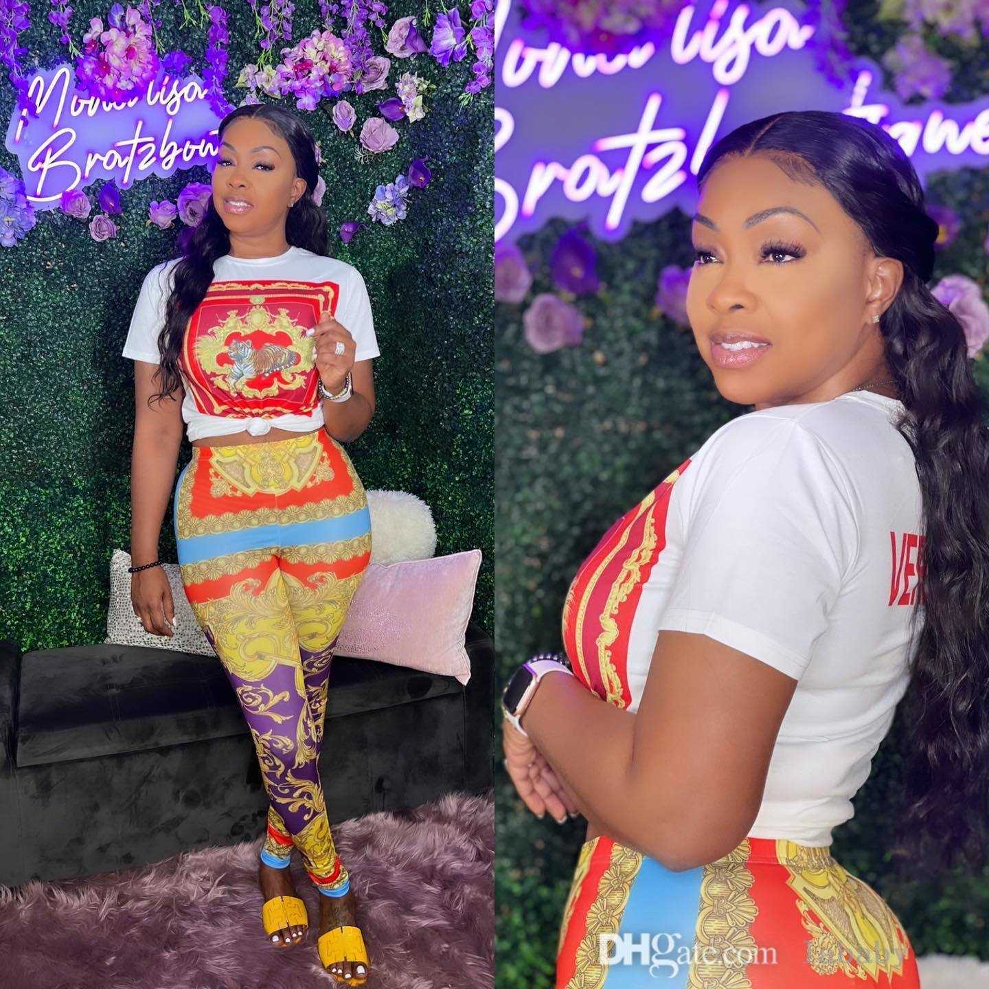 Womens Tracksuit Two Piece Pants Casual Print Crew Neck T Shirt And Trousers Set 2024 Summer Outfits Sweatsuit