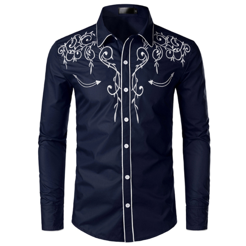 Men's Casual Shirts Western Cowboy Embroidery Shirts Men Casual Slim Fit Long Sleeve Party Shirts Stylish Mens Clothing camisetas masculina 23050