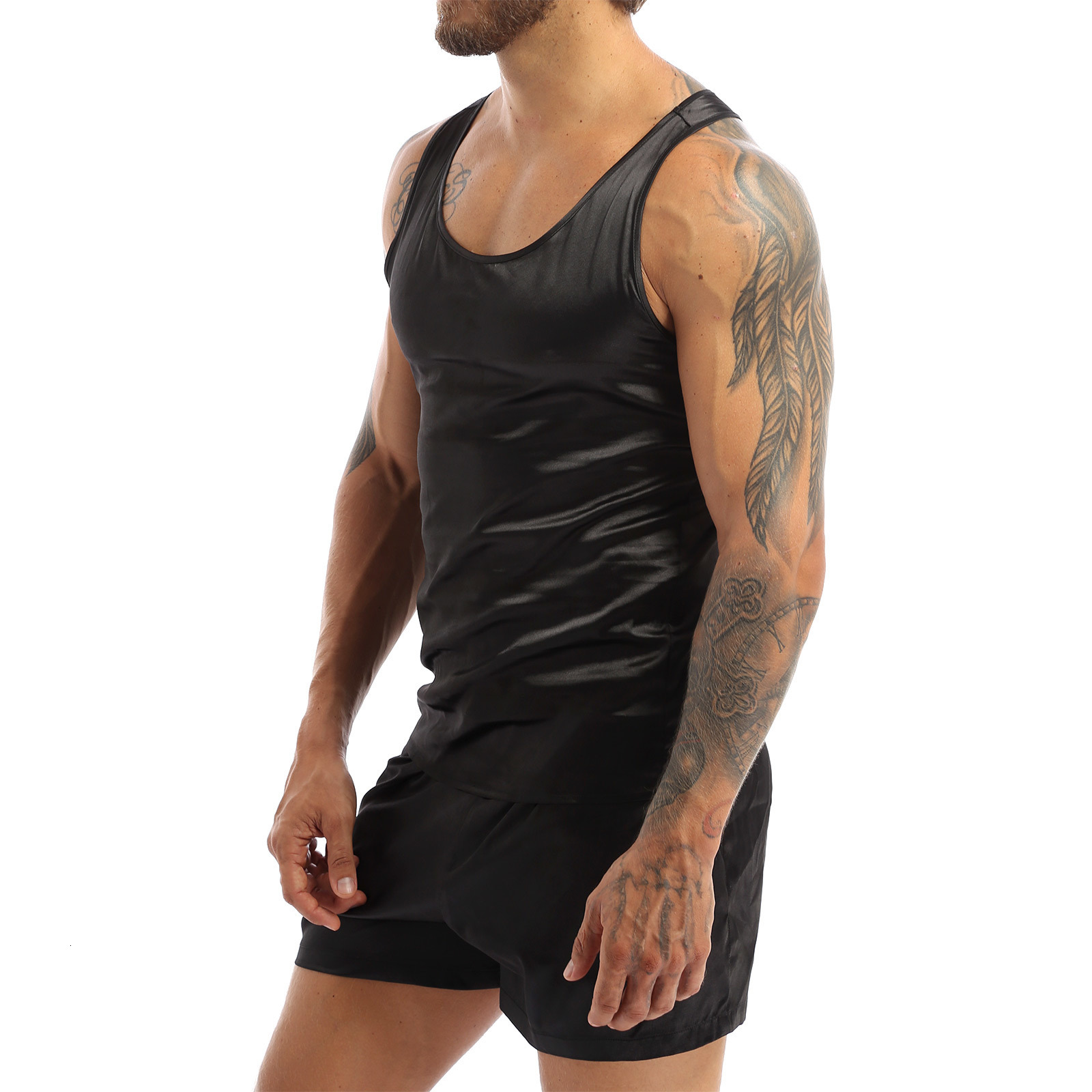 Men's Sleepwear Mens Satin Pajamas Nightwear Sleeveless Tank Top Shorts Sleepwear Nightclothes Summer Nightgown Loungewear for Underwear Sets 230