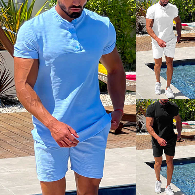 Men's Casual Shirts Vintage Loose Cotton Linen Outfits Homens Tops de Manga Curta E Shorts Conjuntos Vero Casual Moda Mens Two Piece Ternos Stree