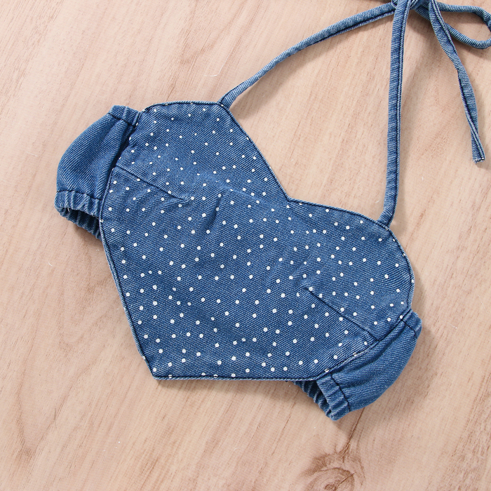 Clothing Sets FOCUSNORM Valentines Day Toddler Girl Summer Clothes 2pcs Dot Print Heart Denim Camisole Ripped Jeans Shorts 230504