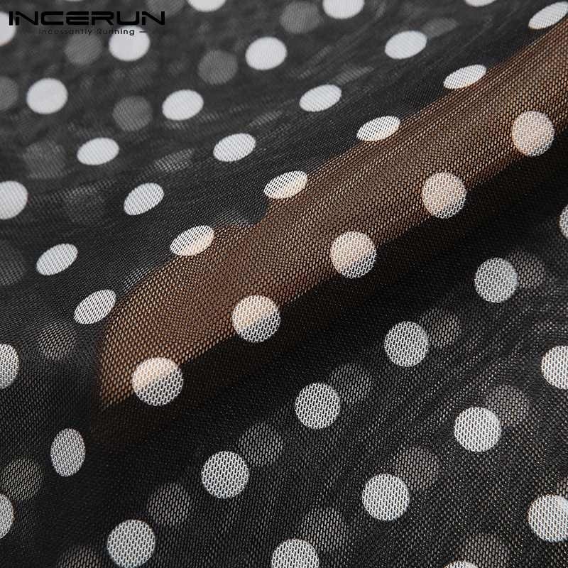 Men's Sleepwear INCERUN Sexy Fashion Men's See Through Pajama Sets Short Sleeve Polka Dot Shirts Shorts Male Nightgown Loungewear S-5XL 2305